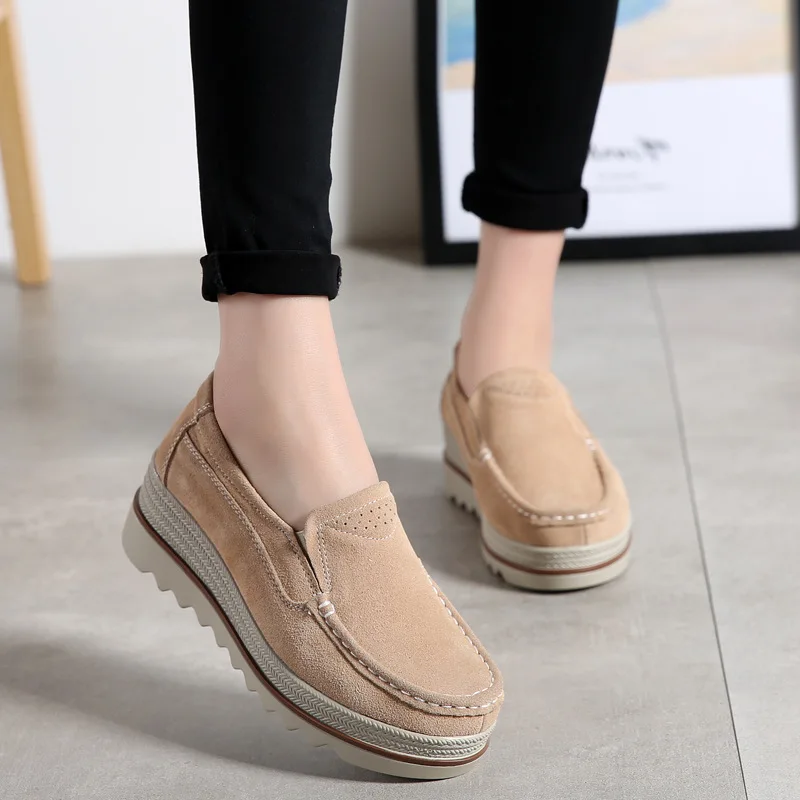 Women Flats Platform Shoes Spring New Suede Leather Women Sneakers Autumn Slip on Casual Shoes Women Moccasins Zapatos De Mujer