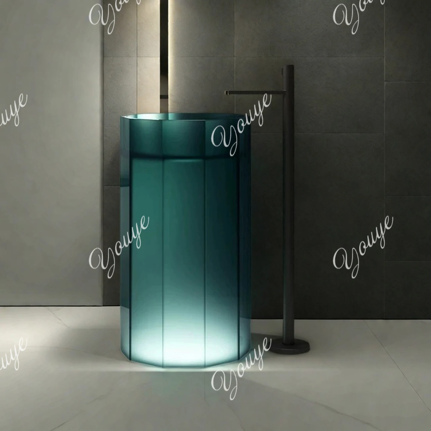Color luminous transparent resin column basin Hotel household integrated washbasin Balcony washbasin