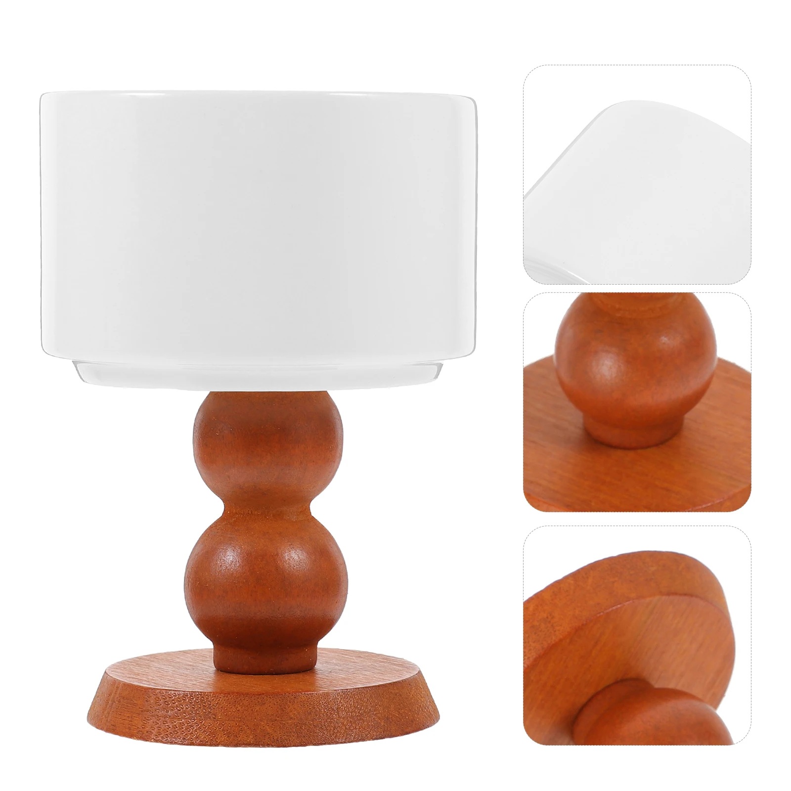 

Ceramic Goblet Ice Cream Dessert Cup Wooden Feet Microwave Safe Retro High Footed Drinkware Container Kitchen