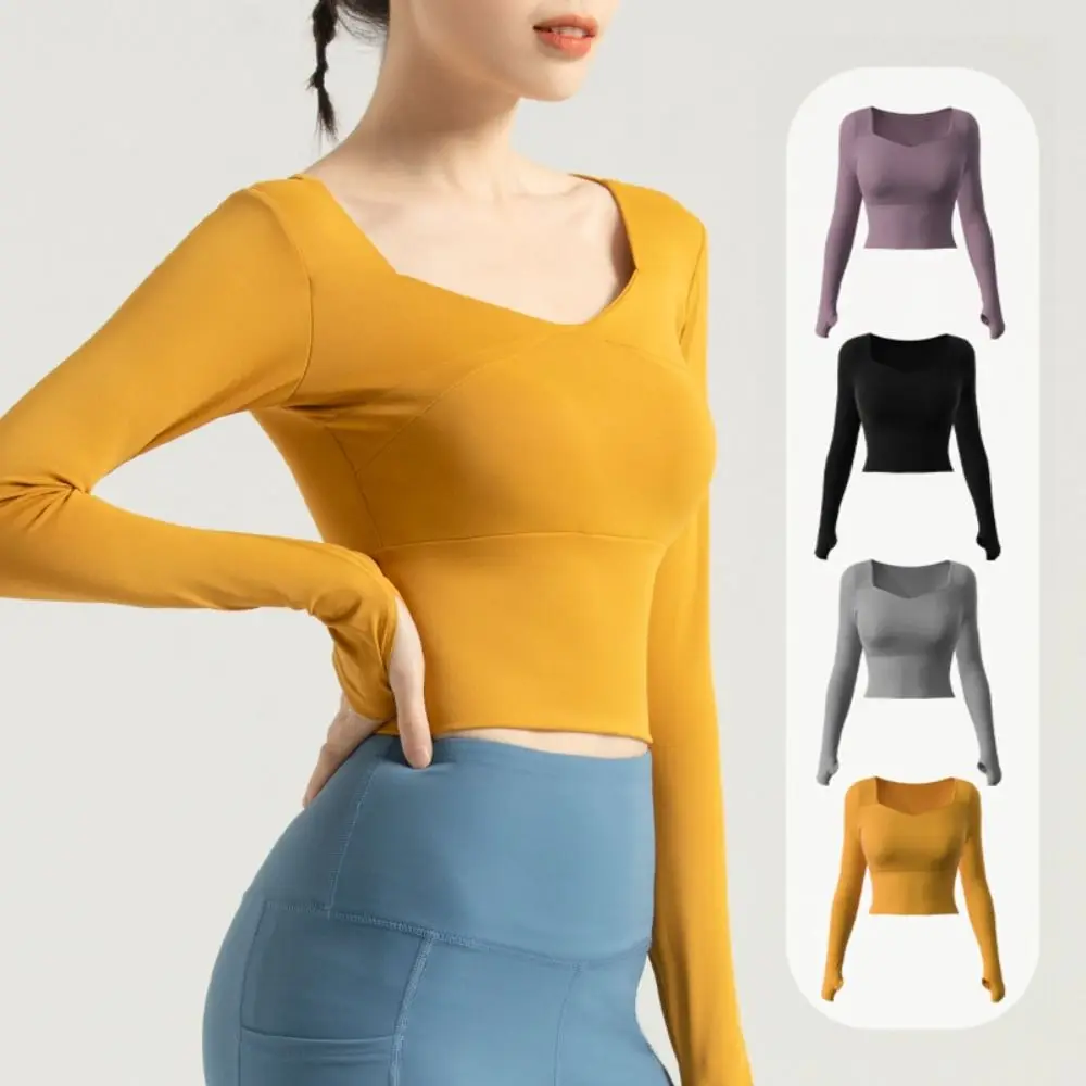 

Breathable Long Sleeve Long Sleeve Yoga Tops T-shirt Slim Fitness Crop Top with Pads Crop Top Running Tank Tops Yoga