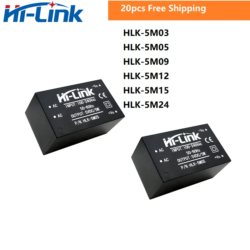 

20pcs/lot Hi-Link New 5W AC DC 220V to 12V/5V/3.3V/9V/24V Step Down Power Supply Module HLK-5M05 5M03 5M12 5M09 5M24