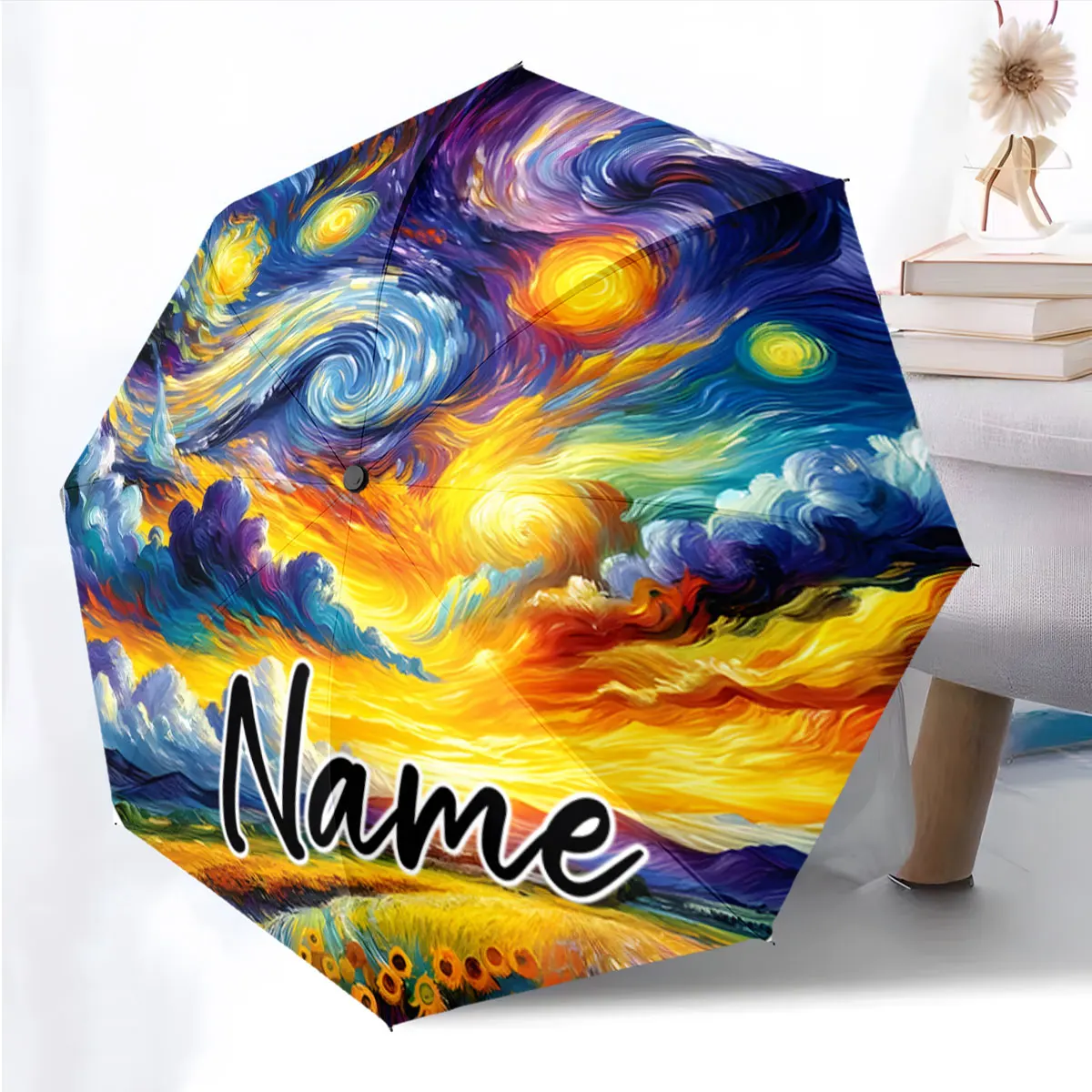 Custom Name Vivid Starry Sky Umbrella Design for Bright Days Print 8 Iron Ribs Folding Umbrella Auto-Open Fashion Sunshade