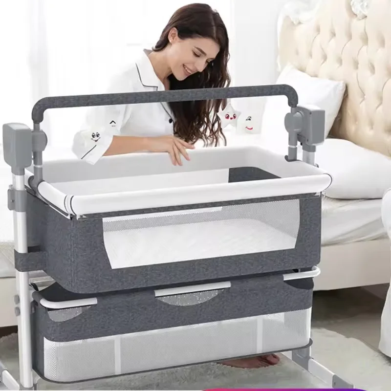 5 Swing Modes Babies Bed, Height Adjustable Bedside Travel Crib Newborn Electric Bassinet Cradle Rocking Chair, 3 Timer
