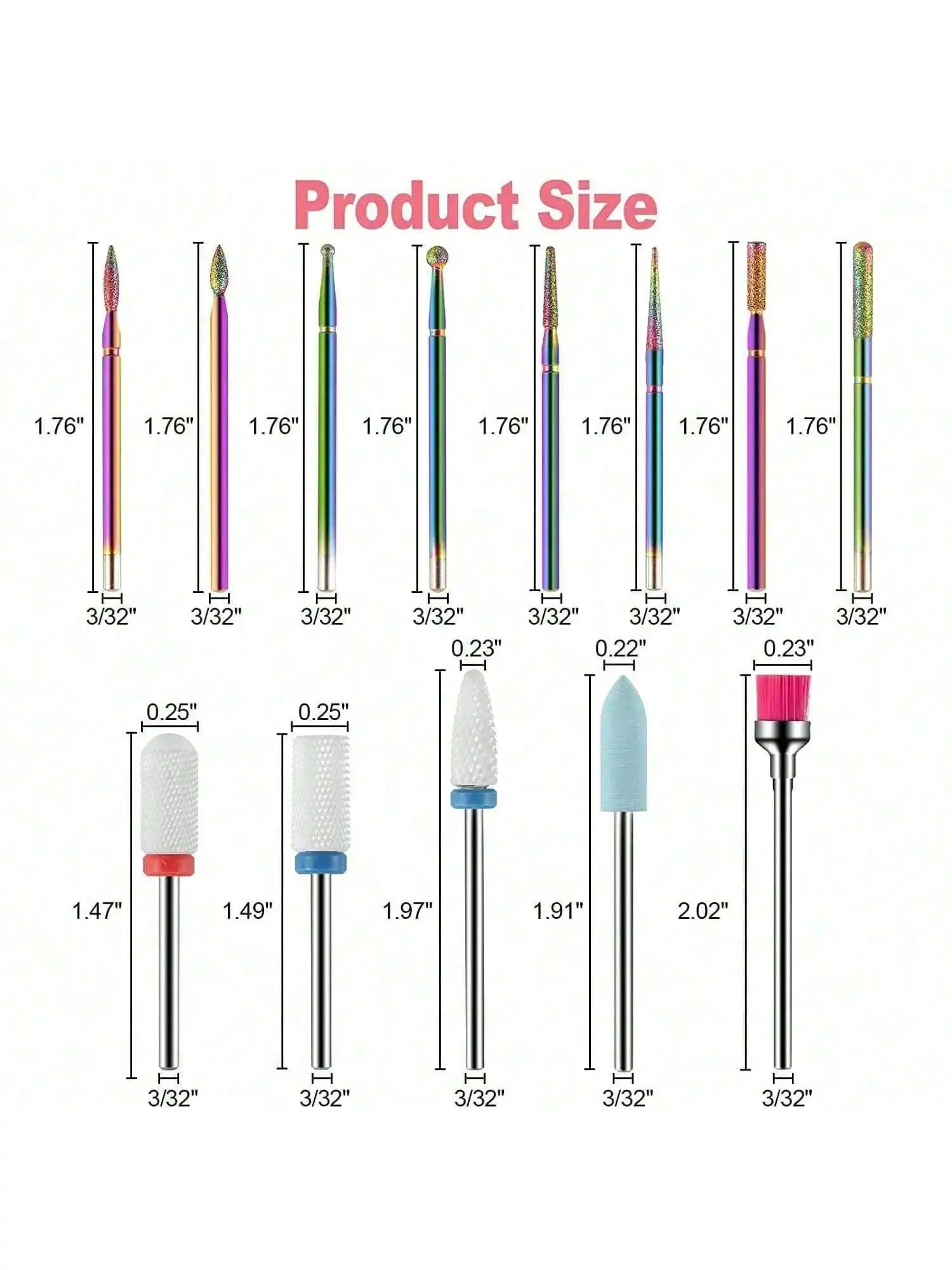 13個入りセラミックダイヤモンドネイルドリルビットセット - アクリル＆ジェルネイル用カーバイドキューティクルリムーバー、ホームサロン用マニキュア・ペディキュアツール