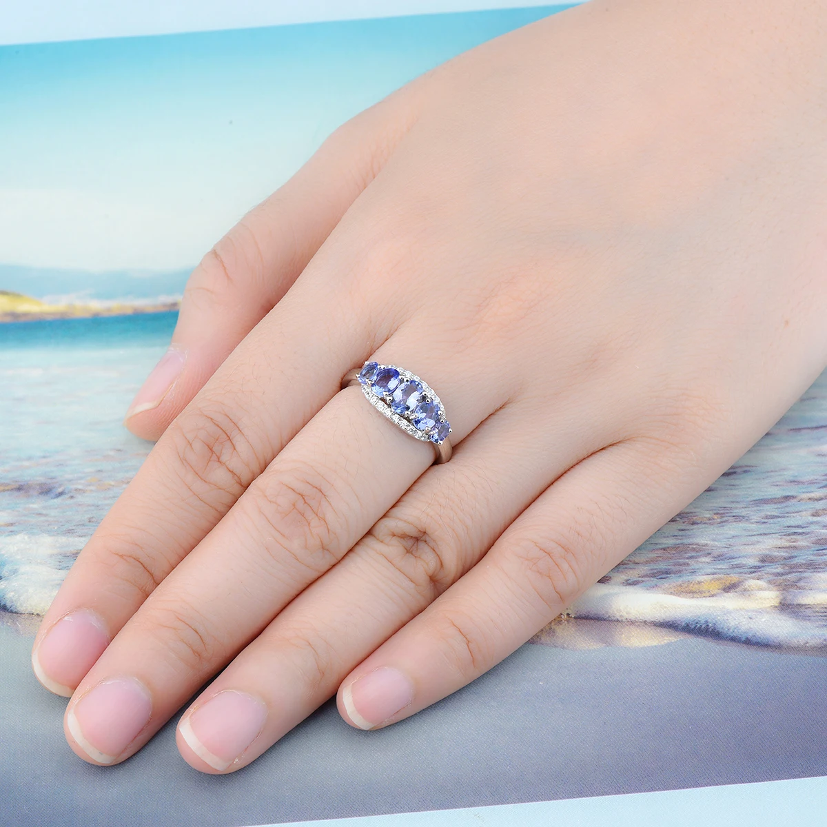 Natural Tanzanite Solid Sterling Silver Ring Rhodium Plated 1.5 Carats Genuine Gemstone Original Design Fine Jewelrys S925