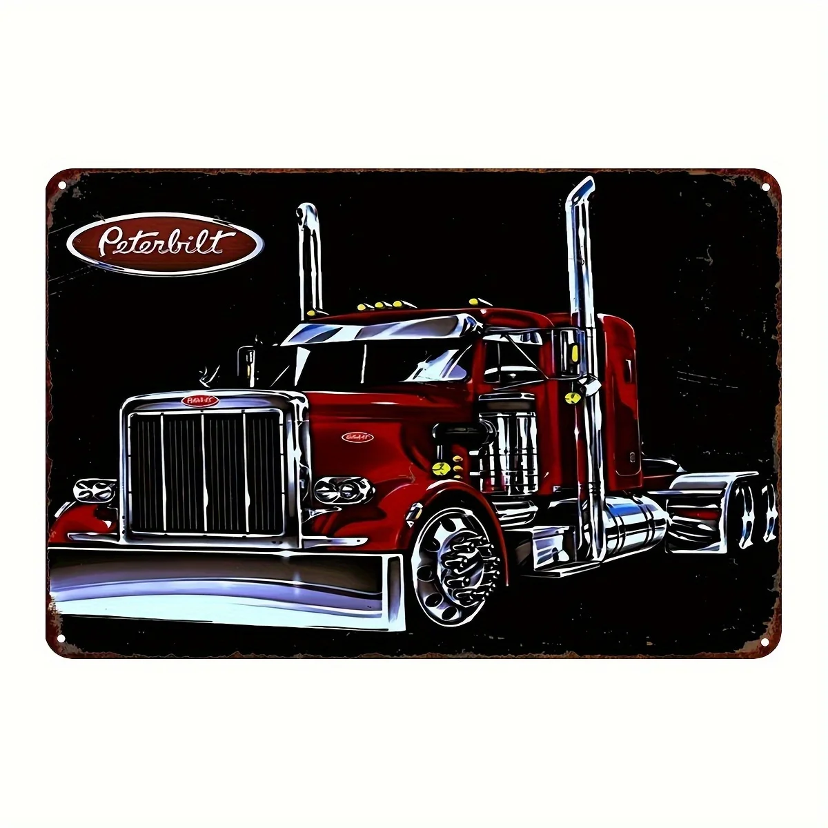 - Vintage PETERBILT Truck Metal Wall Art Retro Semi-Truck Decor with Red & Chrome Accents, Durable Sign for Garage, Man Cave, B