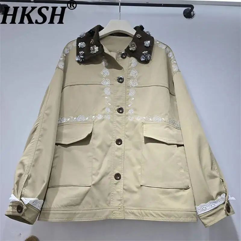 HKSH Women Jacket Korean Style Trendy Design Three-dimensional Floral Sequined Embroidery Patchwork Loose Versatile Coat HK26340