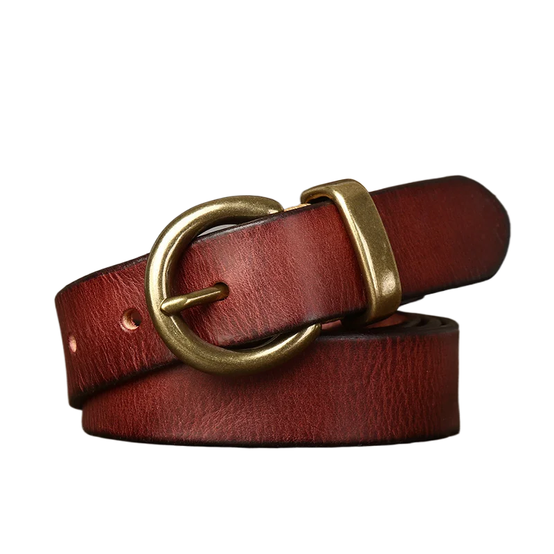 Vintage Pleated Korean Style Fashionable Versatile Women's Leather Belt with Copper Buckle