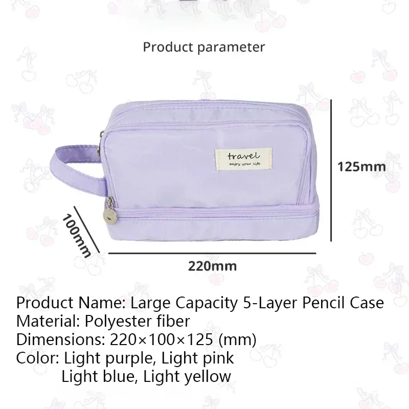 Large Capacity Student Pencil Bag Double layer Pencil Bag Simple Macaron Simple Style Multi functional Pencil Case