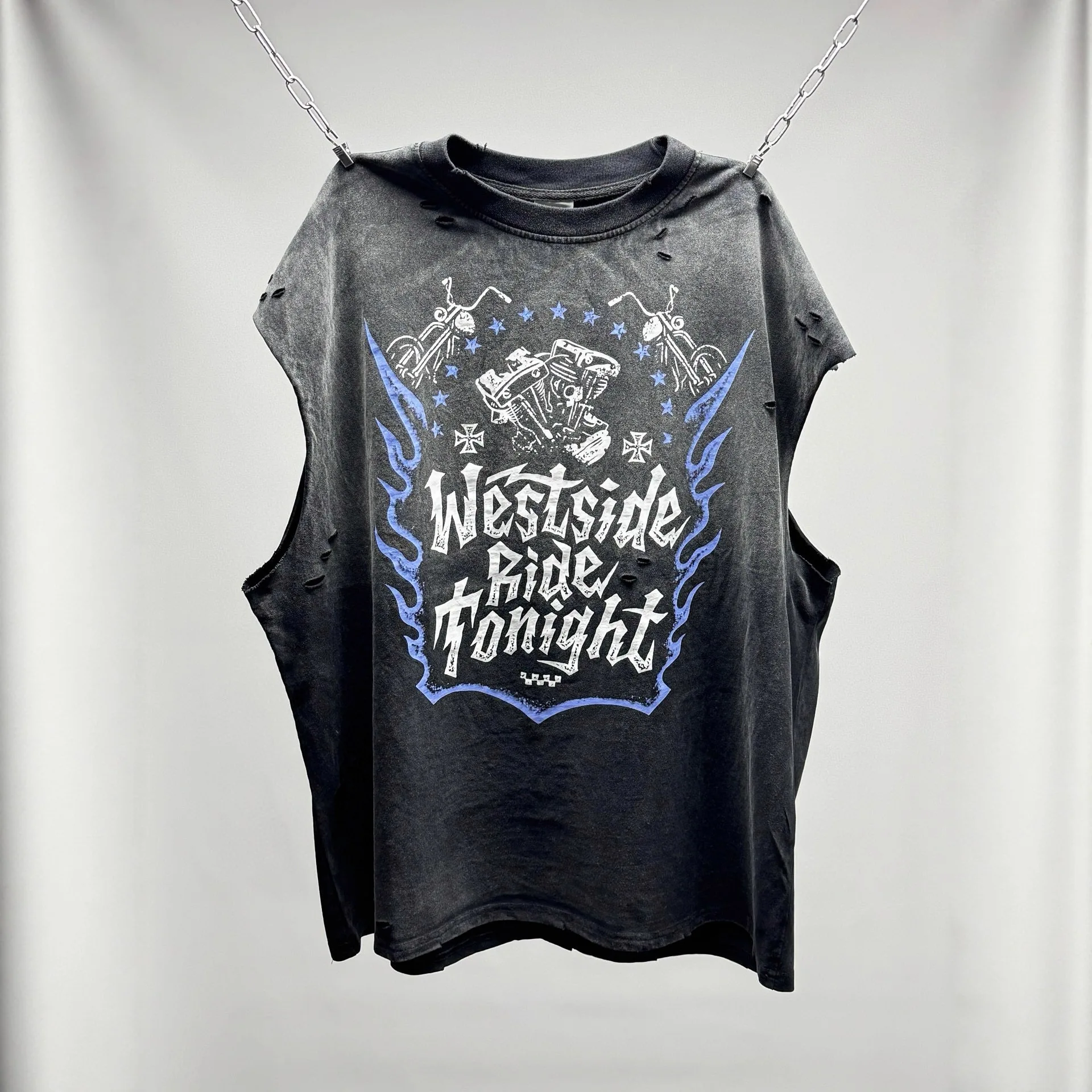 West Coast Choppers- Sleeveless Washed Vintage High Street Print Loose Fit on the West Coast