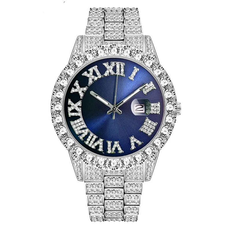 Hip Hop Iced Out Horloge Mannen Luxe Merk Diamond Heren Horloges Kalender Quartz Horloges Mannelijke Klok Cadeau Voor Mannen drop Shipping