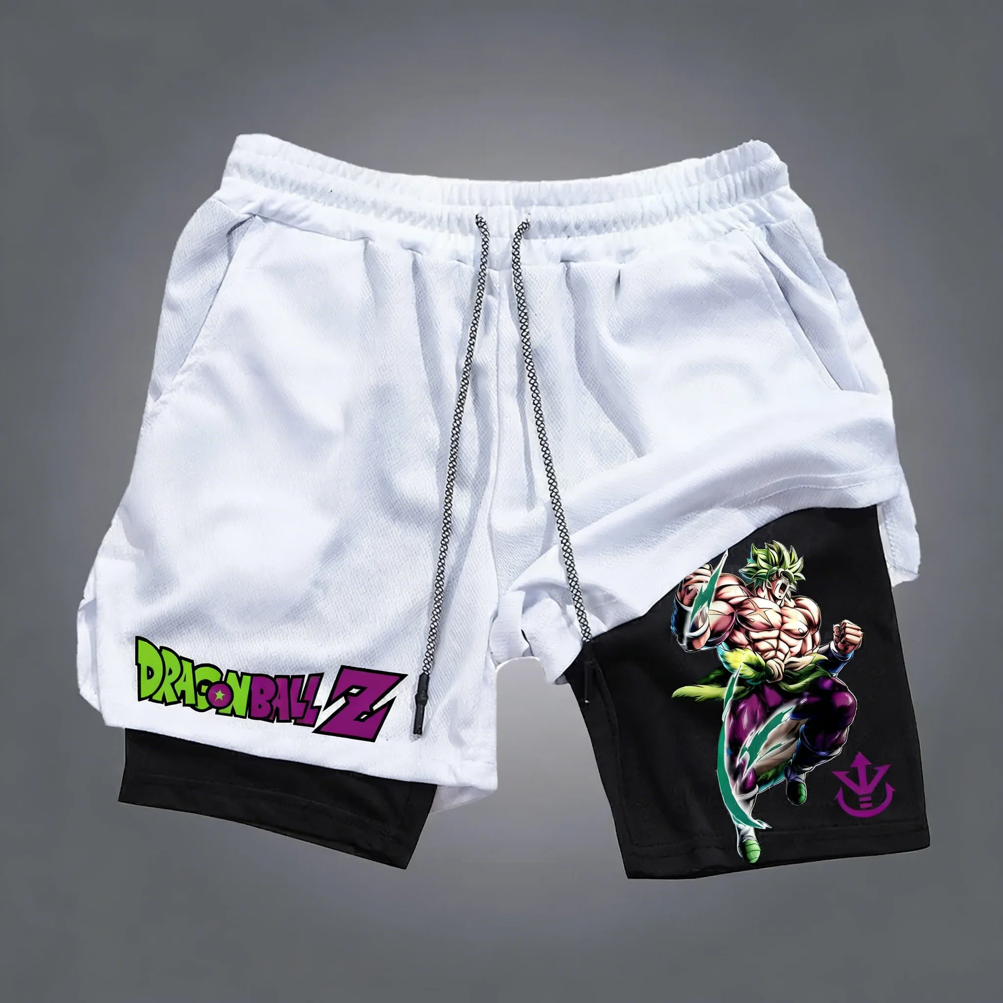 Dragon Ball Anime Broli Printed Double Layer Shorts 2026 Men's Spring/Summer New Fitness Boxing Breathable Tight Sports Shorts