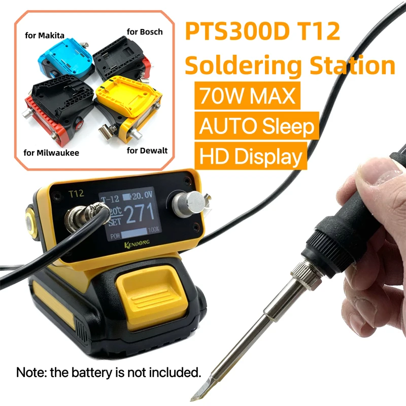 PTS300D T12 Cordless Soldering Iron Station for Dewalt 20V Max Li-ion Battery for Makita/Milwaukee/Bosch Battery Electric Solder