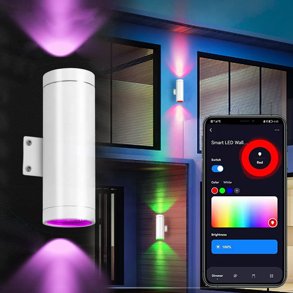 

Smart Wifi Outdoor RGBW Wall Sconces APP Control 20W 3000K RGB Color Changing up and Down Wall Lamp Exterior Porch Light Fixture