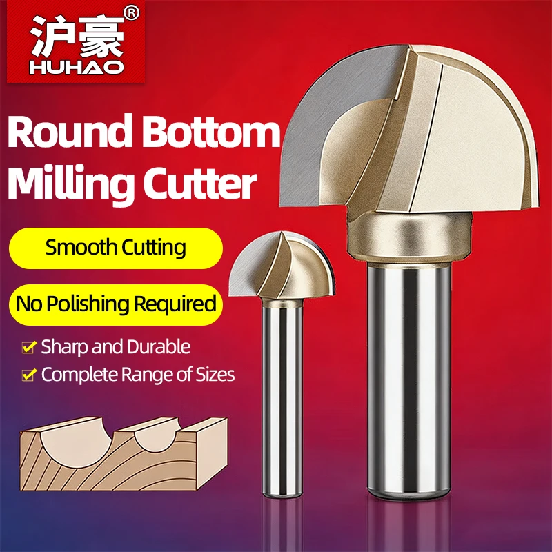 HUHAO 5PCS Half Round Radius Bottom Bullnose Router Bits Wood Circular Arc Cove Box 1/2 1/4 Bowl Ball Nose Milling Cutter Tool