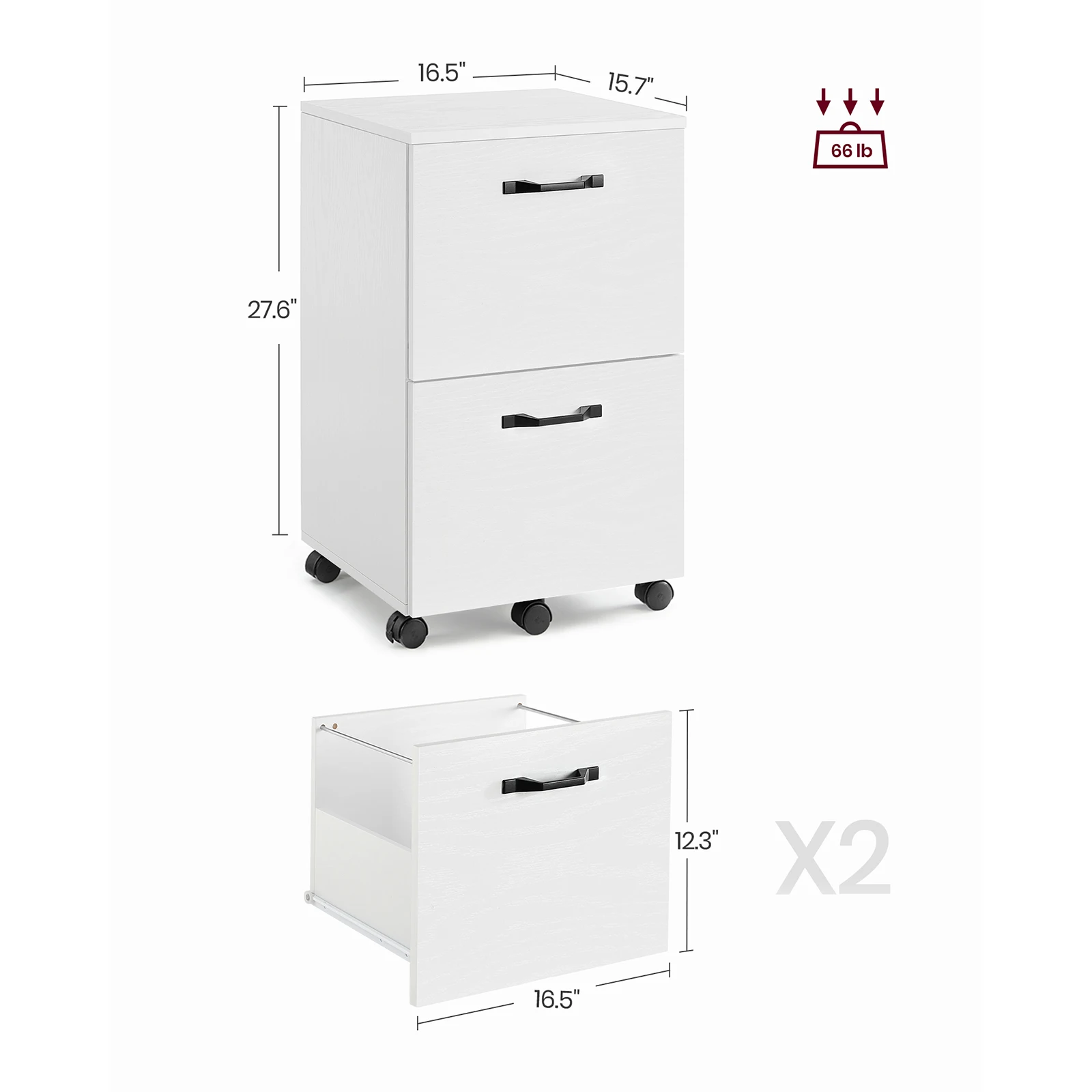 VASAGLE 2-Drawer Filing Cabinet, Mobile File Cabinet for Home Office, Small Rolling Filing Cabinet, Printer Stand, for A4