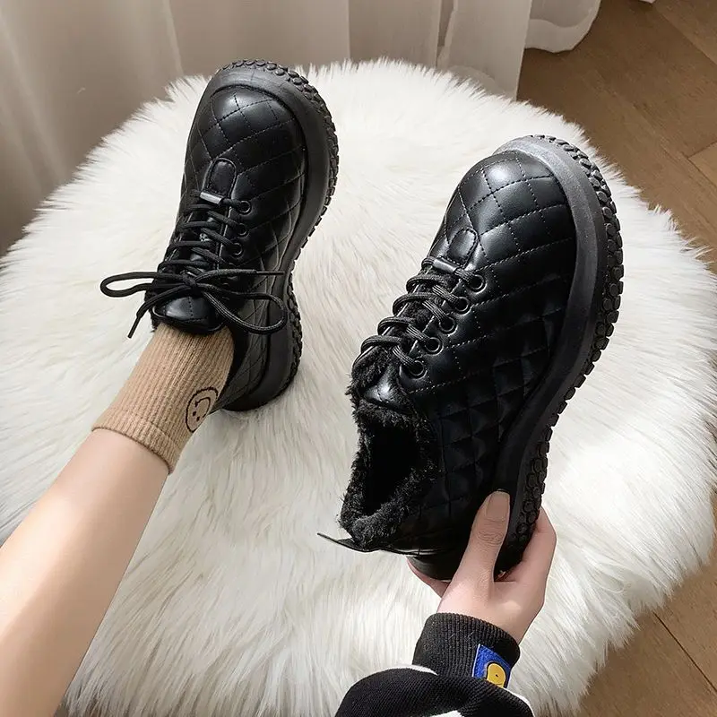 New Winter Snow Boots for Women Plus Cashmere Foreign Air Lace-up Cotton Shoes Thick Sole Non-slip Sports Bread Shoes