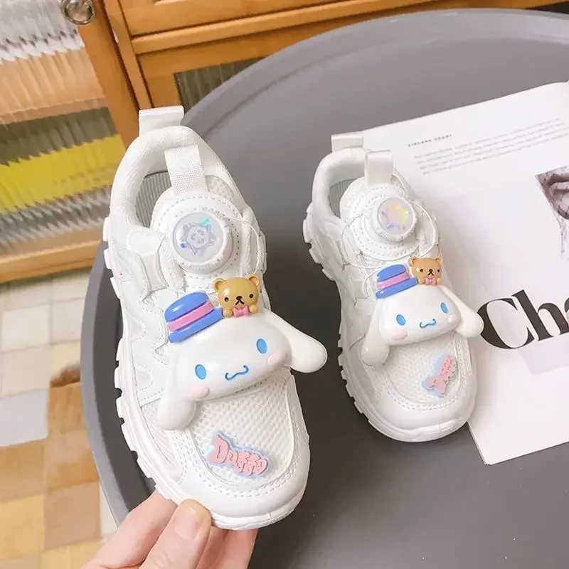 Sanrio kawaii cartoon cinnamon roll light and breathable sports white shoes children's swivel button daddy shoes holiday gift