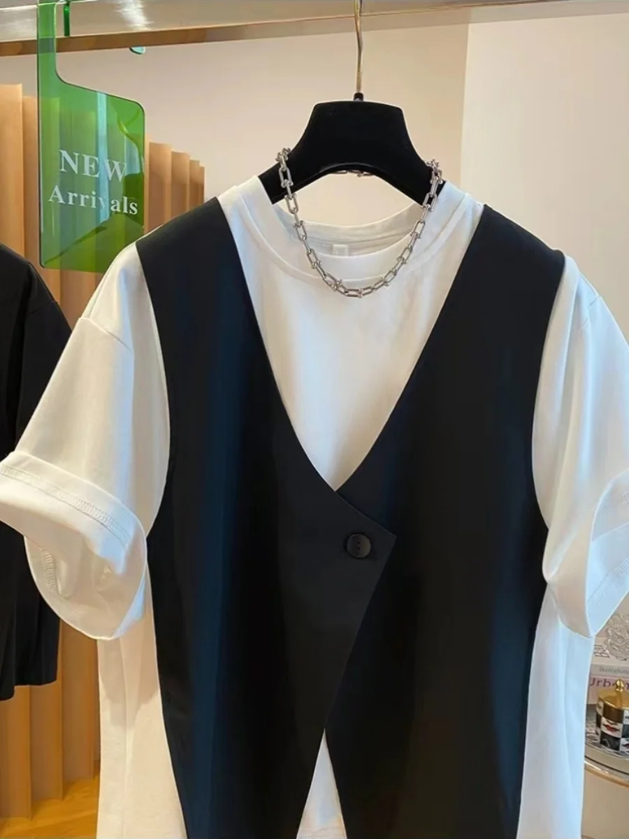 Or Sve – T-shirt ample et décontracté pour femmes, Design Patchwork, mélange de coton, confortable et respirant, haut tendance, été