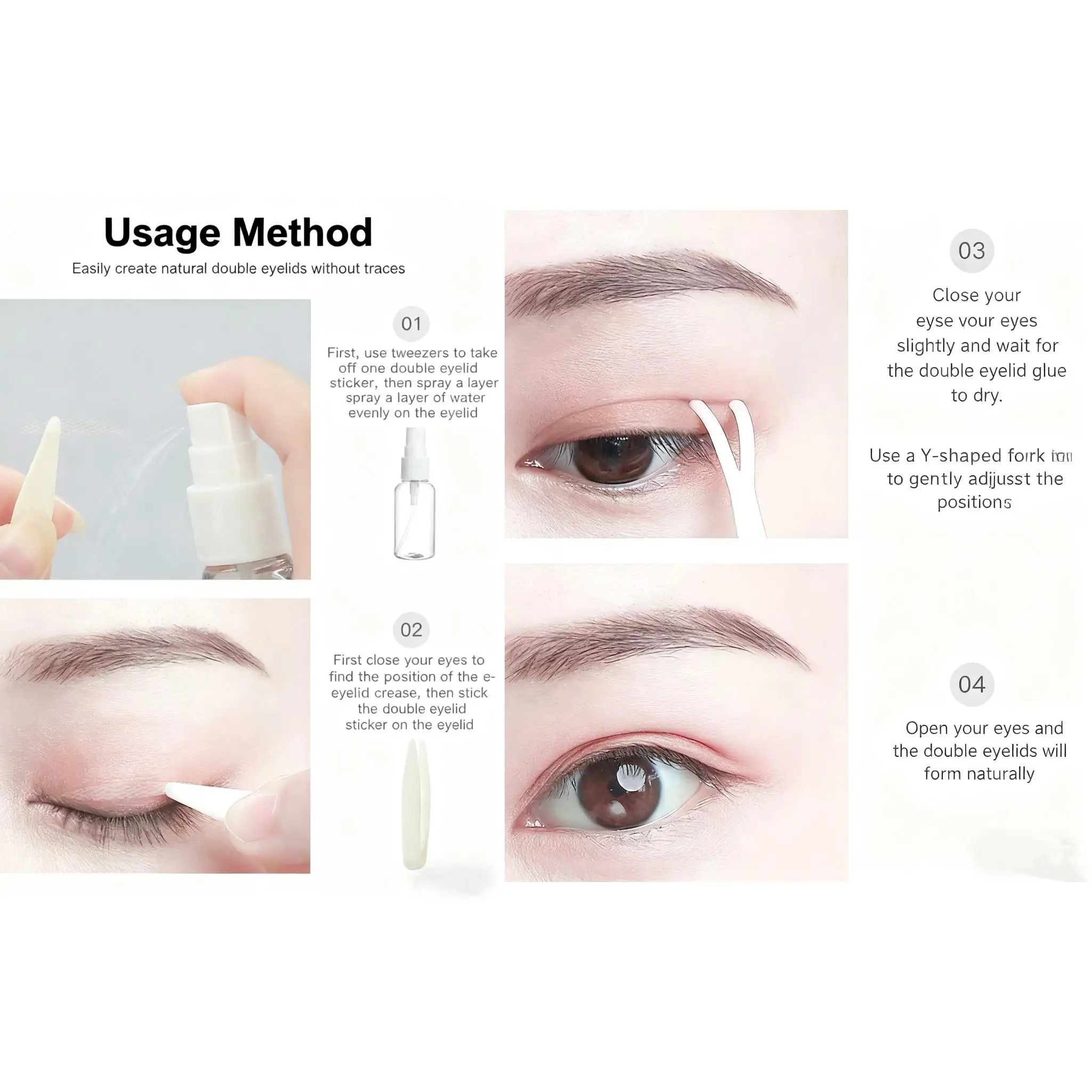 Waterdrop-shaped double eyelid patch, with its curved design, is easy to use and brings a natural, invisible lifting effect