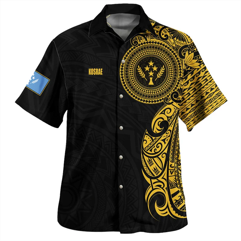

Summer New Harajuku 3D Polynesian Kosrae Flag Emblem Printed Shirts Kosrae Coat Of Arms Graphic Short Shirts Men Fashion Clothes