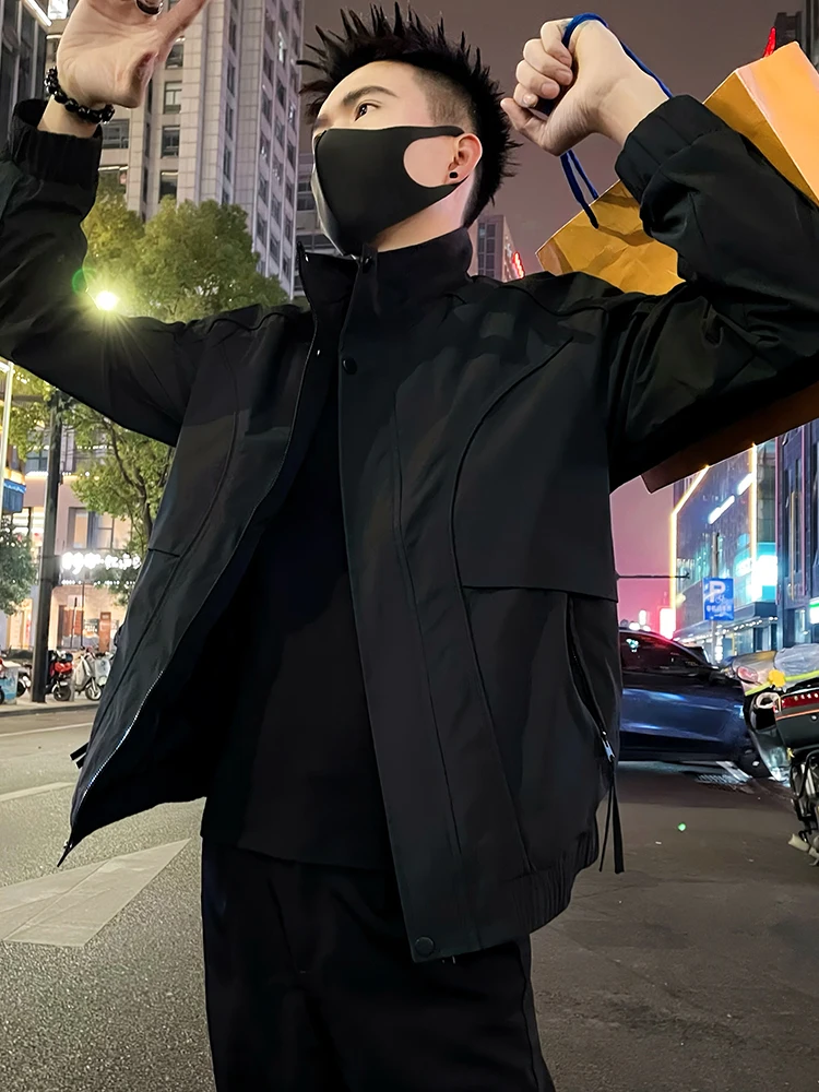 

Spring Autumn Men's Casual Stand Collar Jaet Versatile Workwear Sle Ox Fabric Long Sve Zipper Closure Waterproof