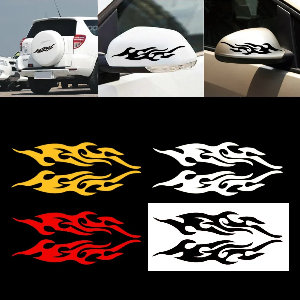 

Pair Motorcycle Car Black Stickers 3D Flame Fire Reflective Vinyl Decal Custom Bobber Touring Dirt bike