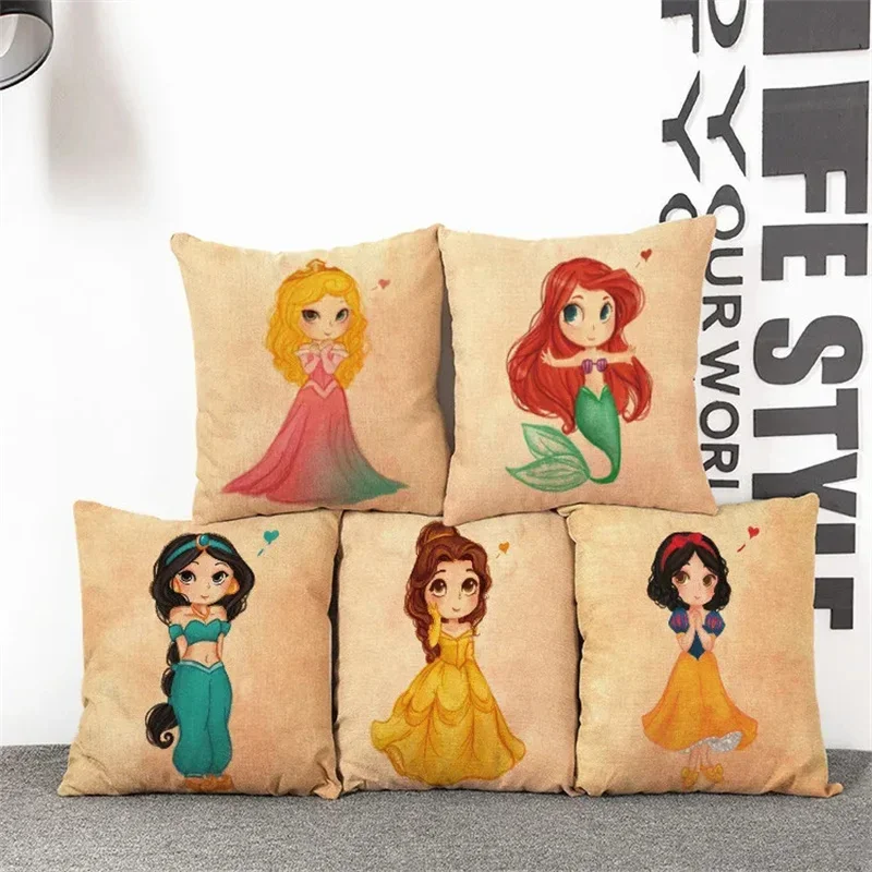 Disney Snow White Princess Mermaid  Girls Decorative Nap Pillow Cases Cushion Cover on Bed Sofa Children Birthday Gift 40x40cm