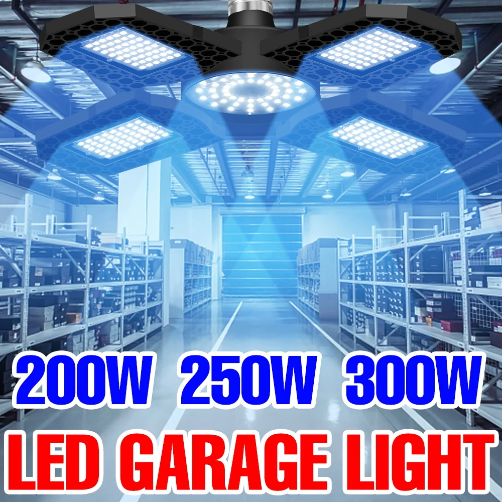 

300W E27/E26 Garage Light Bulb LED Workshop Lamp 100-277V Deformable Spotlight Warehouse Parking Lot Basement Corridor Lighting