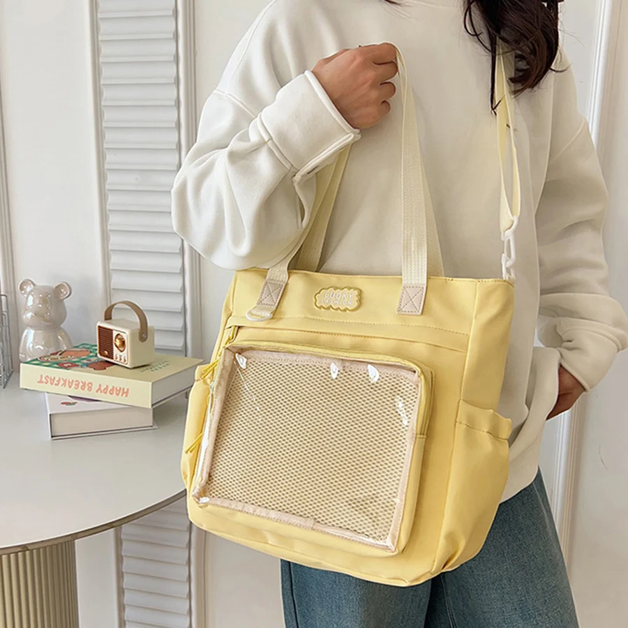 

New Y2K Korean Kawaii Ita Bag Cute Canvas Clear Shoulder Bag Girls Transparent Pocket Harajuku Crossbody Bag DIY Women's Satchel