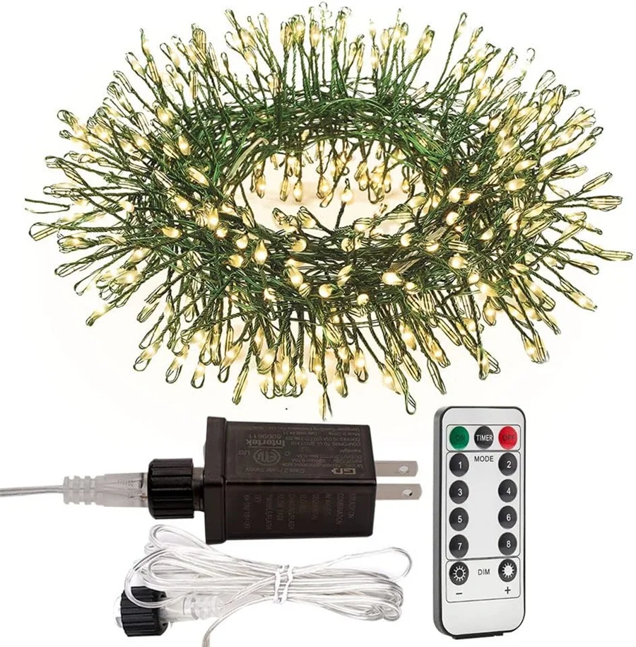 D5 600/900 LED Outdoor Christmas Tree Twinkle Firecracker String Lights Xmas Green Copper Wire Cluster Fairy Lights with Remote