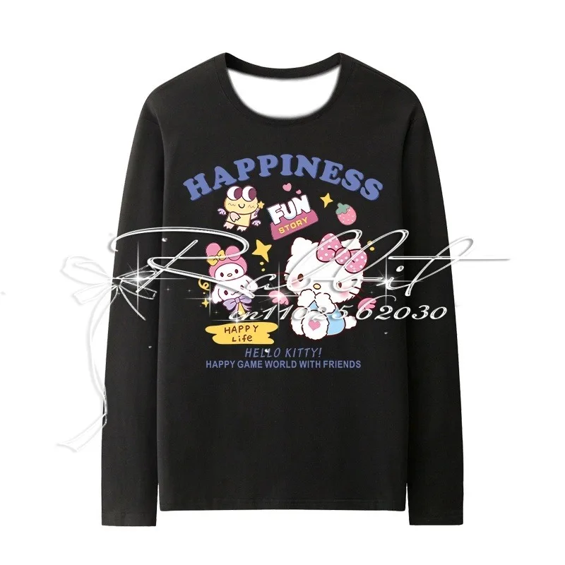 

2025 New Fashionable Street Trend Hello Kitty 3D Printed Casual Loose Long Sleeve T-shirt Elegant Y2k Women's T-shirt