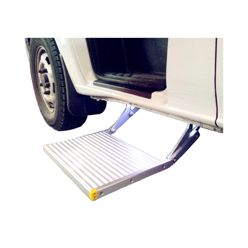 

RV Motorhome Caravan Van Manual Folding Step Aluminum Alloy Trailer Truck Camper Side Step Load Capacity 200kg With LED Lights