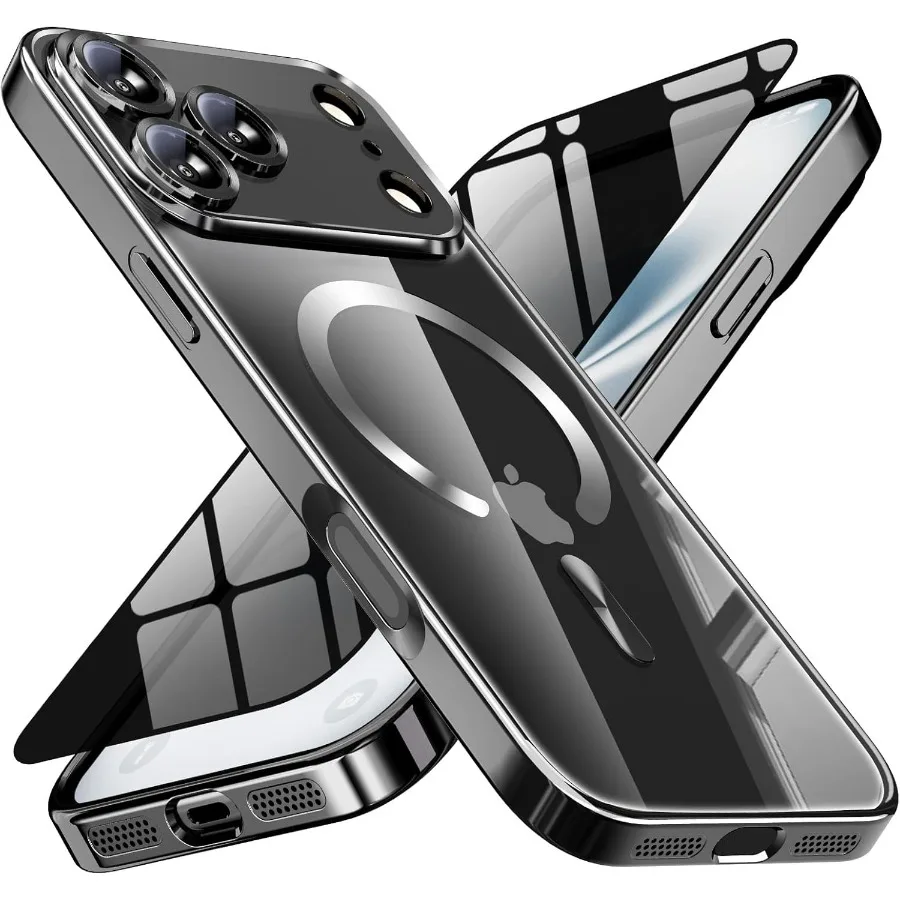 

Magnetic Protective Case for iPhone 17 Pro Max with Privacy Screen Shield and Complete Camera Cover Shockproof Transparent Desi