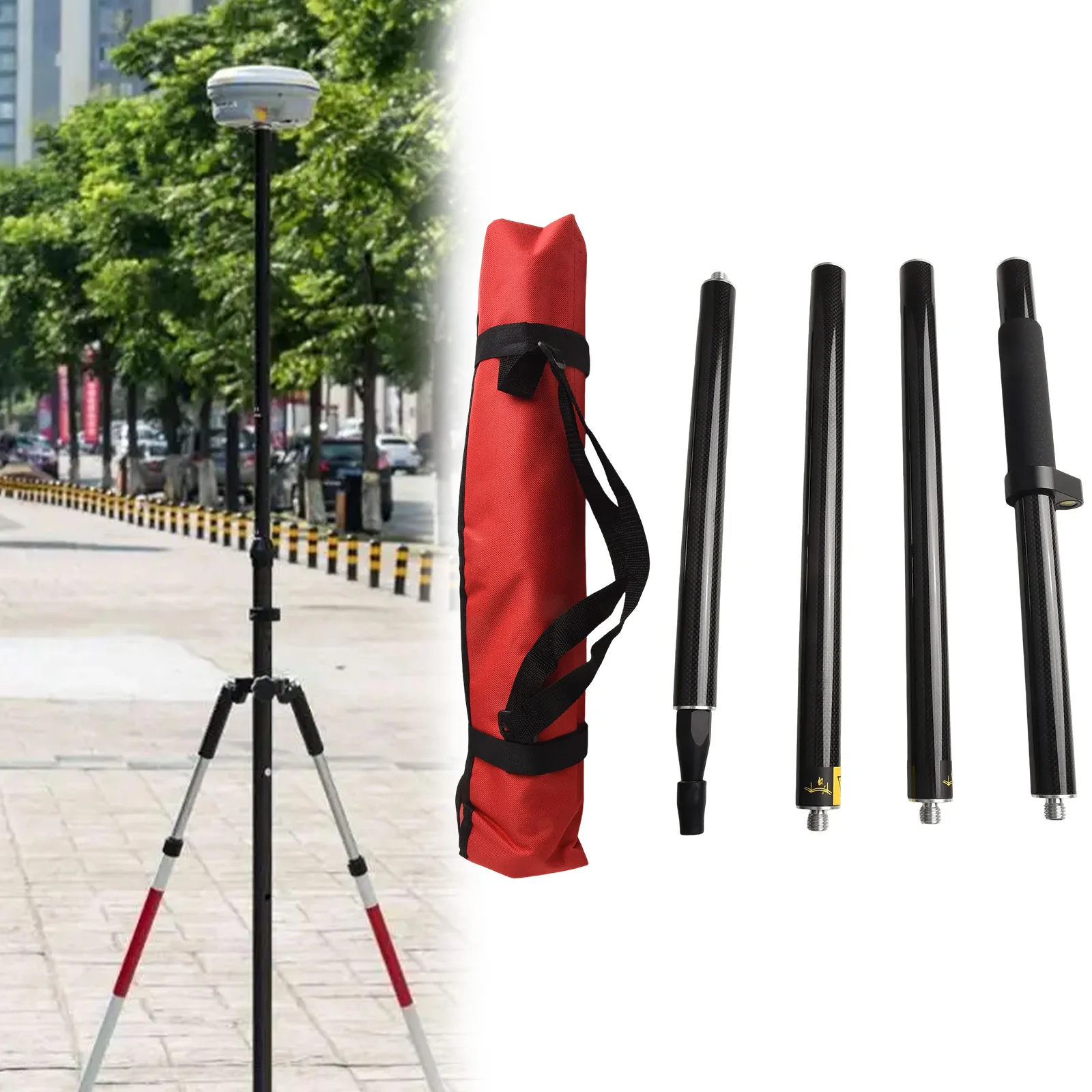 Carbon Fiber GPS Survey Pole 1 8M 4 Section Rod Diameter 32mm with 5/8 Thread Lightweight for Surveying and Mapping Applications