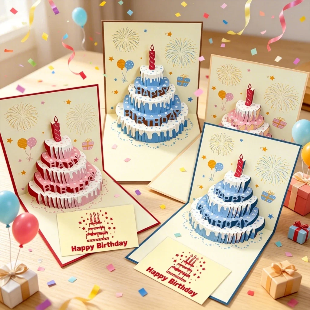 3D Pop-Up Glückwunschkarte zum Geburtstag mit Kuchenthema, Niedliche Geburtstagsgeschenke, Geburtstagsdekorationskarten für Frauen mit Umschlag