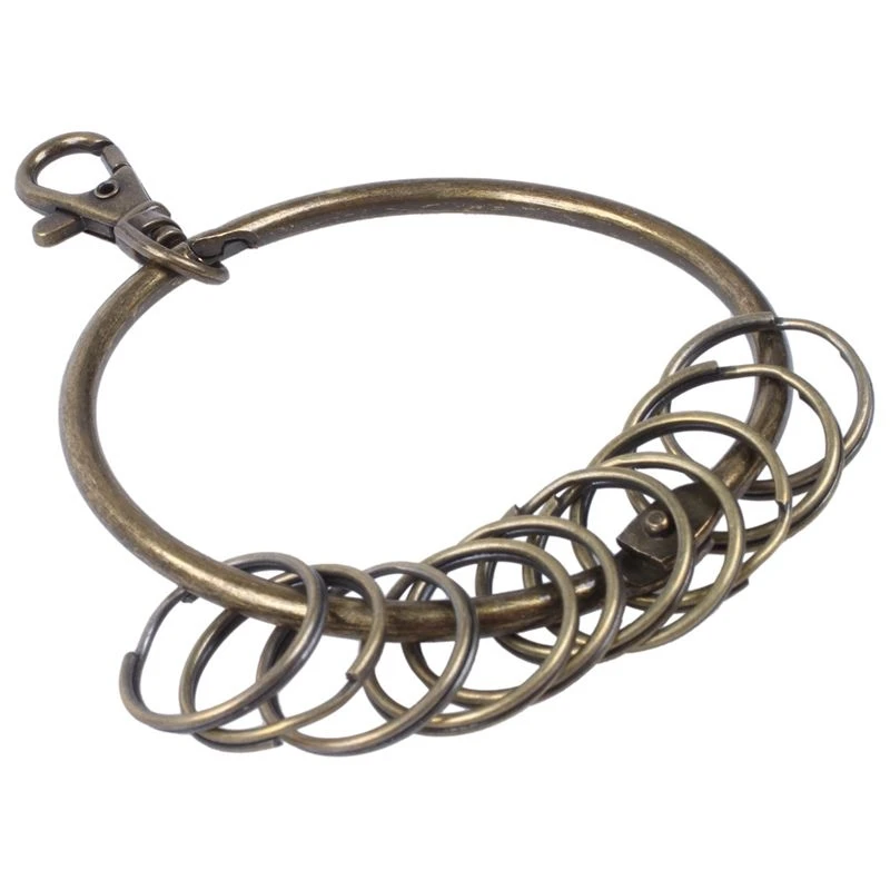 6X Bronze Tone Carabiner Prisoner Keyring 10 Loops Key Chain Ring 7.6Cm