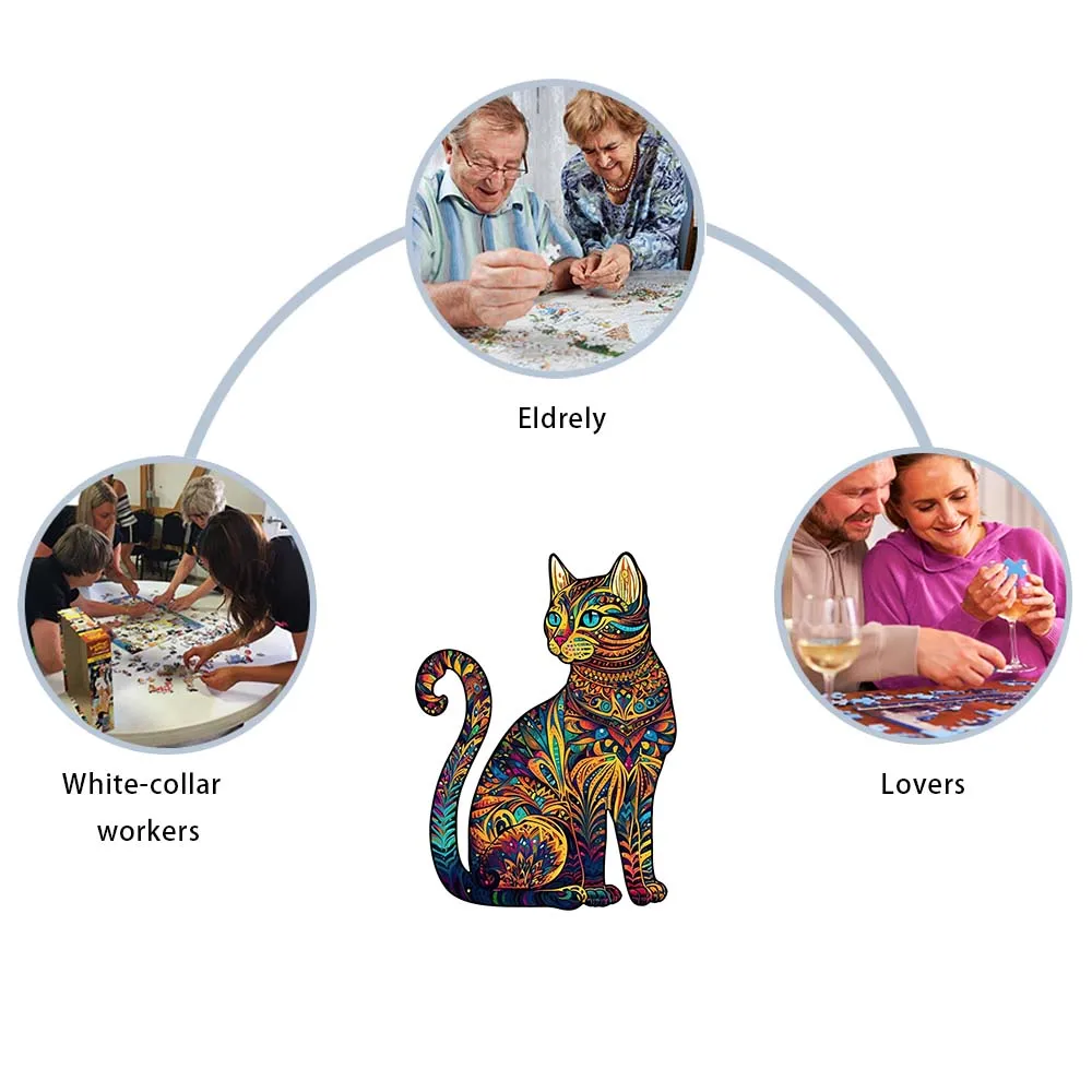 لغز القط شكل لغز خشبي ، نموذج ثلاثية الأبعاد ، ديكور المنزل ، الترفيه ، هدية عيد ، رائعة ، رائعة ، A3 ، A4 ، A5