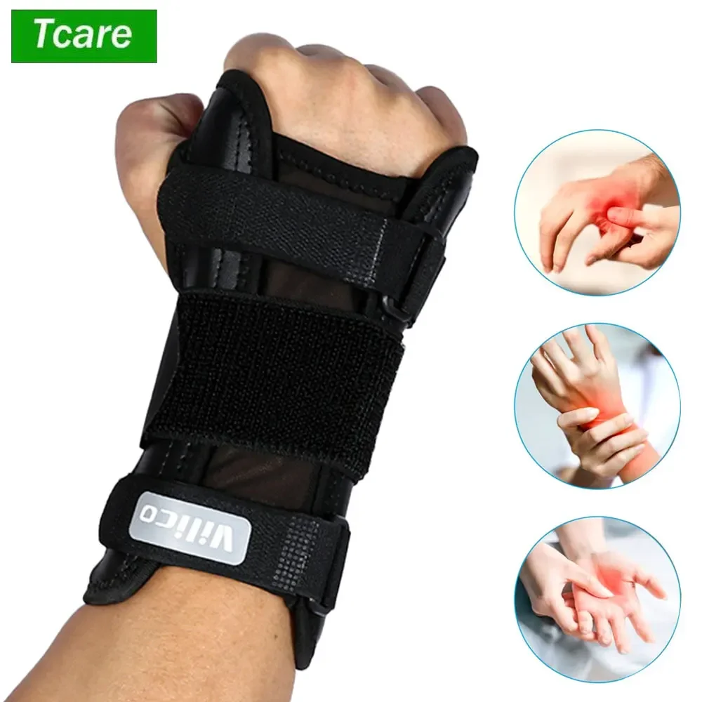 Orteza nadgarstka w tunelu nadgarstka z 3 paskami i stabilizatorem szyny metalowej, pomaga łagodzić zapalenie ścięgna zapalenie stawów ból cieśni nadgarstka