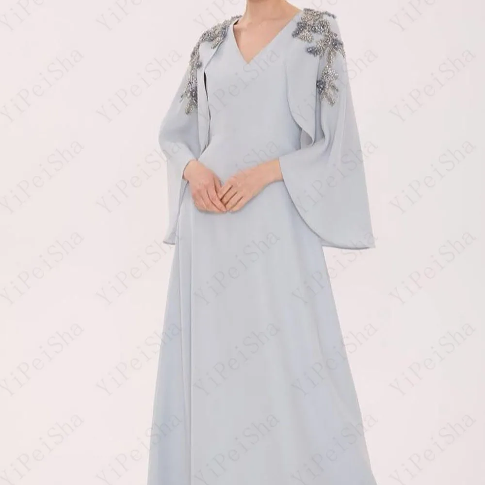 

Customzied A-Line Prom Dresses Ankle-Length V-Neck Sleeveless Evening Gown Fashion Beading Stole Simple Draped Party Gown