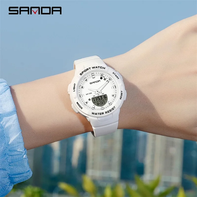 Sanda New 6005 Luxury Fashion Women Sport Watch Military Waterproof Multifunctional LED Digital Quartz Women Relogio Feminino