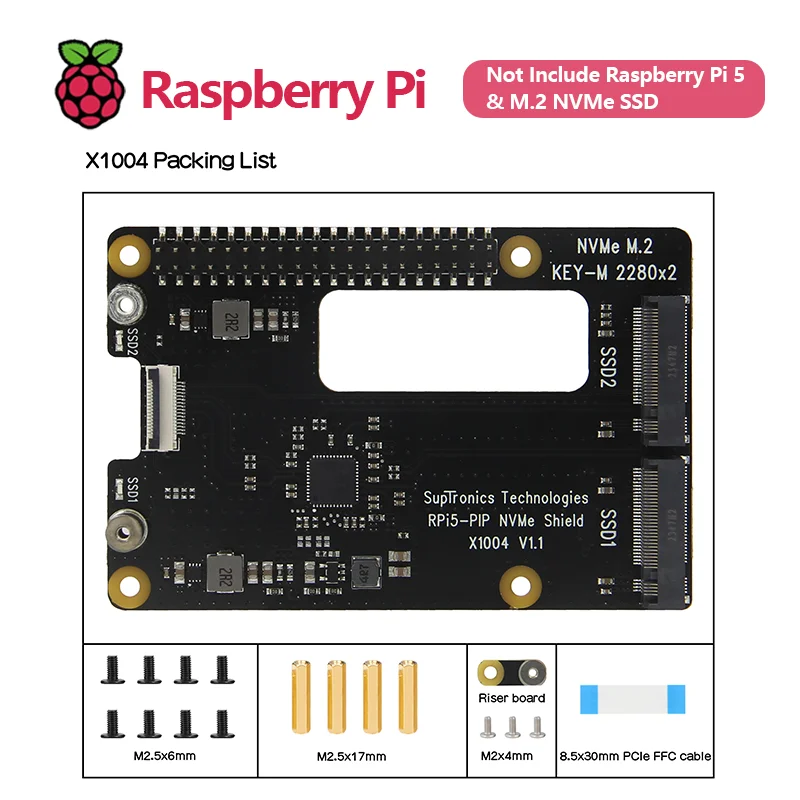 Geekworm X1004 Dual 2280 NVMe SSD shield for Raspberry Pi 5 (NOT Support BOOT from NVME SSD!)