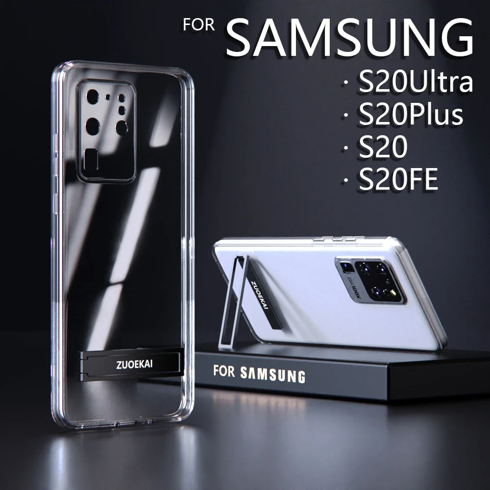 Прозрачный противоударный чехол для Samsung Galaxy S20Ultra S20Plus S20FE S20 Ultra Plus FE, задняя крышка с подставкой-держателем