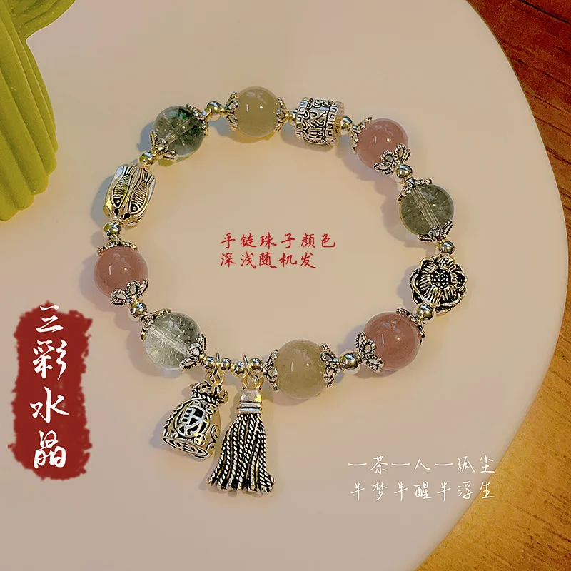 الرجعية العرقية نمط الأخضر شبح سوار المرأة الصينية ذات المناظر الطبيعية الخلابة بقعة بوذا الخرز ون اللعب التبتية الفضة الحظ HandString مجوهرات