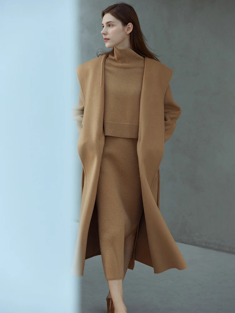 AMII Minimalism Dresses Sets Women 2022 Autumn 100% Wool Elegant Solid Fashion Sweater Slim All-match Dress Separately 72270078