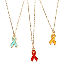 Gold Color Enamel Breast Cancer Awareness Necklace Women's Fashion Costume Jewelry Choker Chain Pendant Boutique Accessory