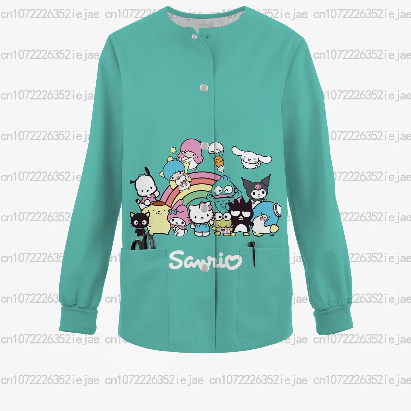 الشتاء المرأة ممرضة موحدة مطبوعة عيد الميلاد مرحبا كيتي التمريض جيب متجمد أعلى الحيوانات الأليفة متجر مستشفى سترة طبية أعلى