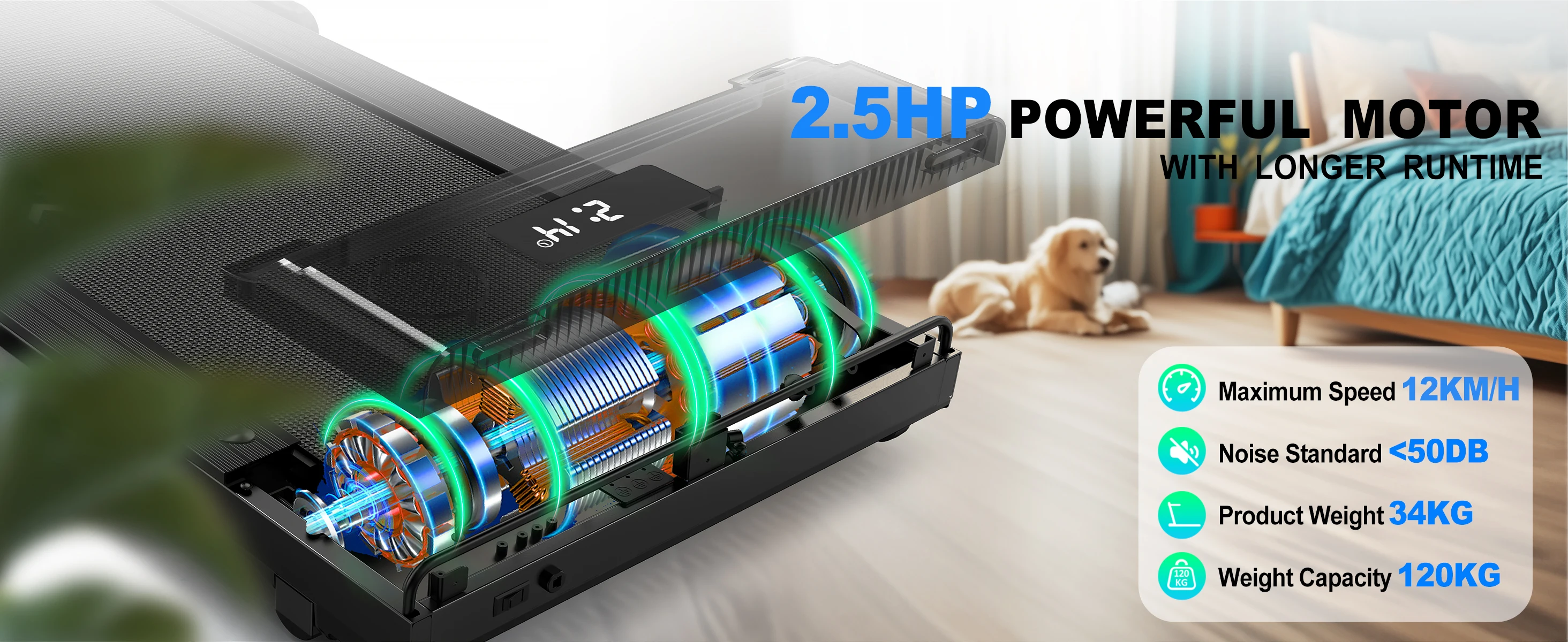 3-in-1 Heim-Laufband 2,5 PS Geräuscharm Bluetooth-Lautsprecher Faltbar 12 Programme Fernbedienung Dual-LED-Display für Zuhause und Büro – Detail 5