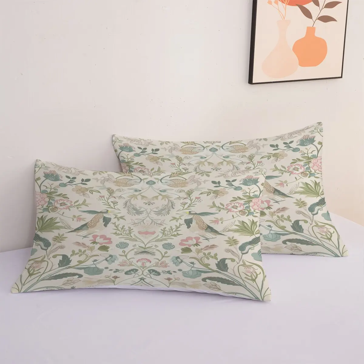 Pink Green Parrot  Duvet size  floral pattern  1 duvet cover and 2 pillowcases