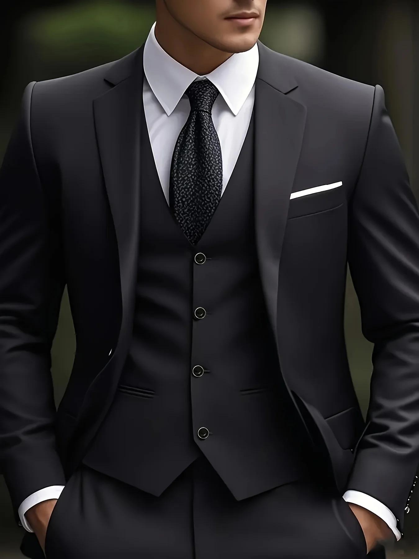 

Men's 3-piece suit, green fruit collar, large suit, suit pants, formal tie, wedding dress, vest, work uniform, holiday gift.